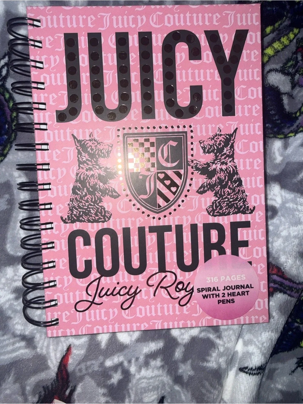 Juicy Couture Pink Spiral Journal with Gold & Pink Heart Pens
